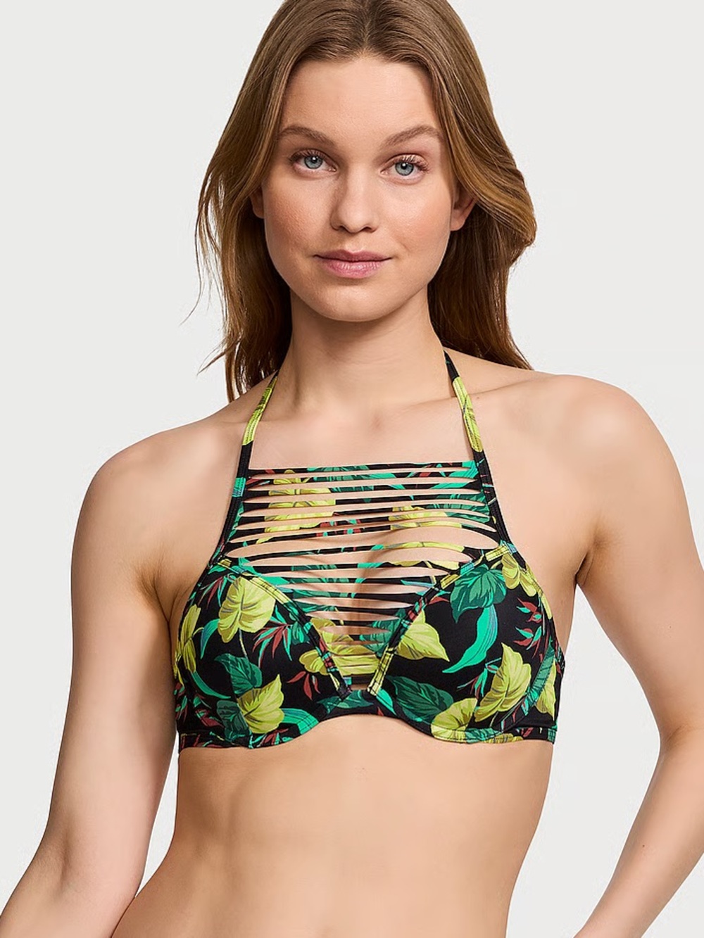 32D VS Archives Swim Sexy Tee High-Neck Push up bikini top vintage leaves